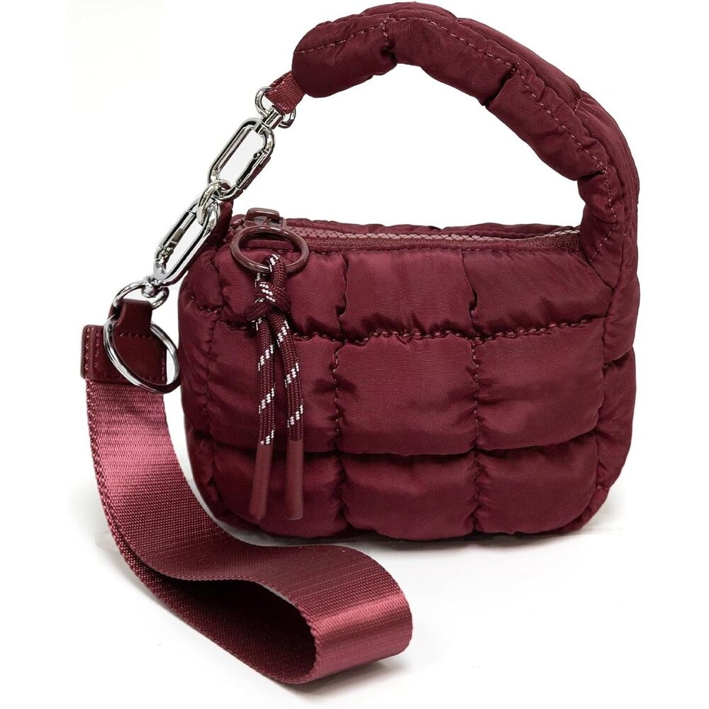 Women's Red Mini Cute Quilted Wristlet Charm Gift Pouch Puffer Evening Bag